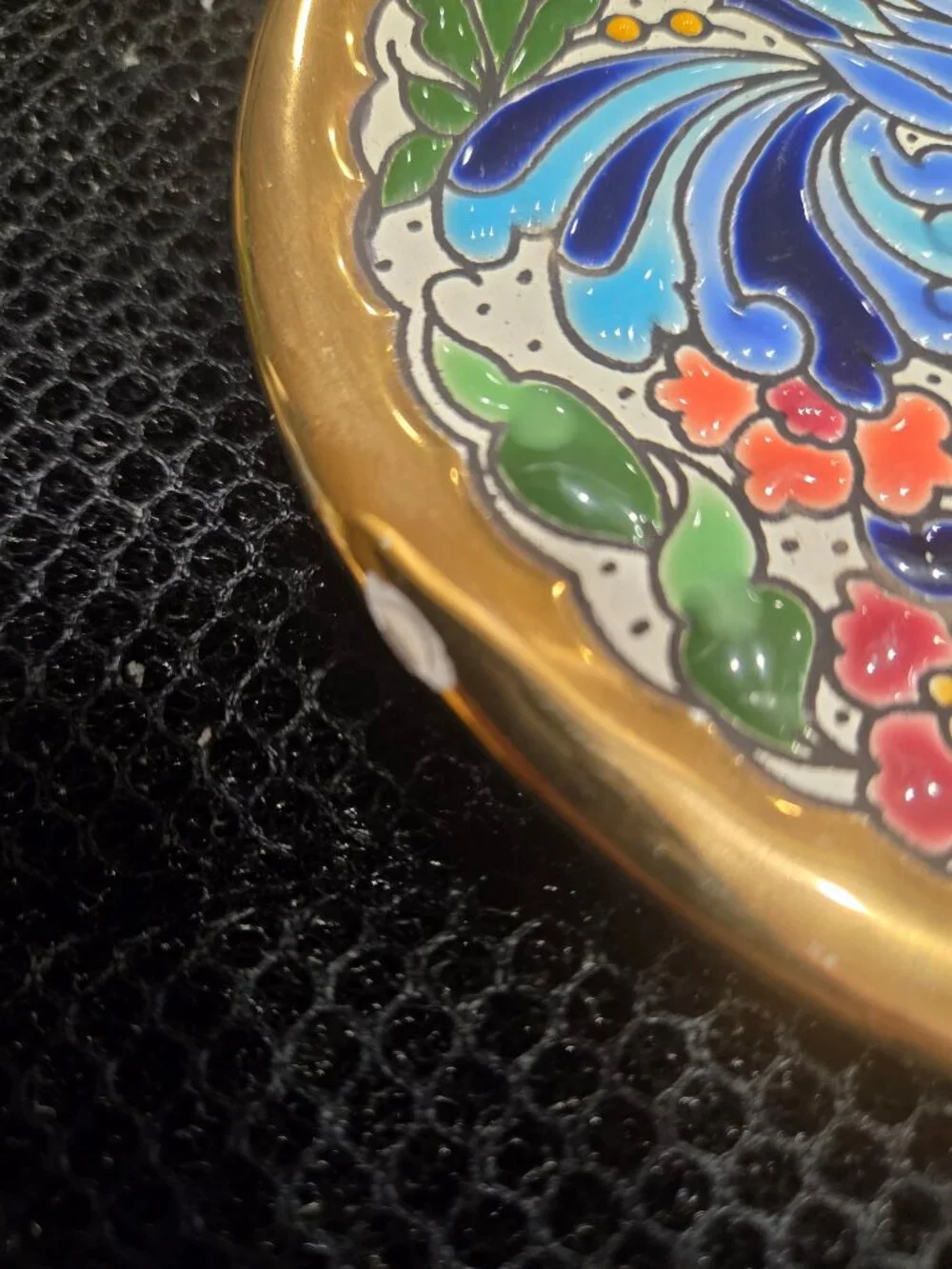 Artecer Sevilla Spanish Cuerda Seca 24K Gold Peacock Wall Plate